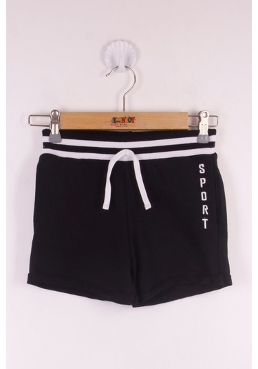Toontoy Kız Çocuk Sport Nakışlı Cepli Şort Siyah