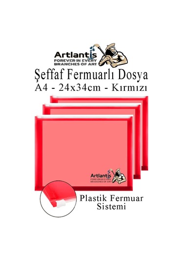 A4 Şeffaf Fermuarlı Dosya Kırmızı 3 Adet Pvc Fermuarlı Evrak Dosyası 24x34cm Çıtçıtlı Belge Evrak Dosyası Ofis Büro Okul 3 Adet