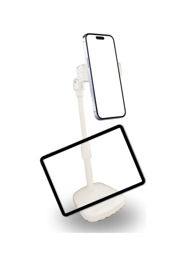 Zmc Bilişim Masa Üstü Tablet Ve Telefon Tutucu Plastik Aparat Beyaz Telefon Standı