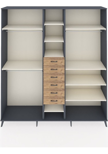 Hyperion Dolap 10 Raflı 6 Çekmeceli 3 Askılı 220x44x243 Antrasit-aytaşı/çam Aytası/atlas Çam