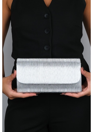 Ago Gümüş Çizgili Kadın Abiye Çanta Çok Renkli