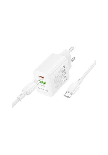 Borofone Bn29 Fuente Pd30w + Qc3.0 Şarj Seti 1m Tip-c Tip-c Kablosu İle, Fiş Tipi: Ab Fiş Beyaz Beyaz