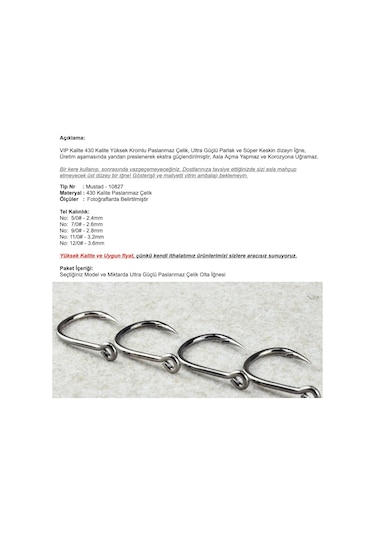 MSO VIP Kalite Süper Güçlü Paslanmaz Çelik Olta SS 10827 İğne