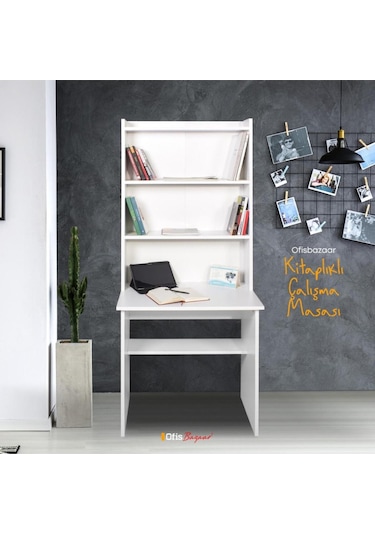 My Design Kitaplıklı Çalışma Odası Masası Beyaz