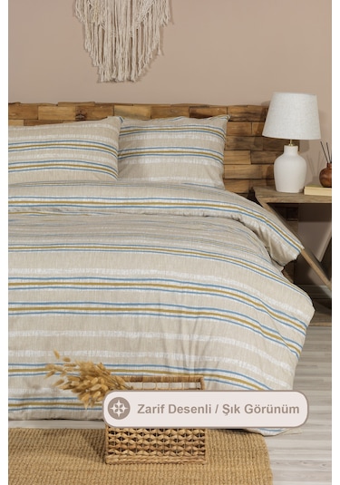 Elart Wilda Nevresim Takımı Tek Kişilik Lastikli Çarşaf 160x220 Cm Bej Bej