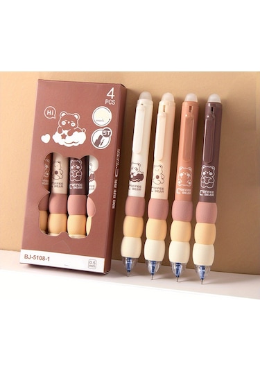 Tcherchı 4 Parça Sevimli Karikatür Silinebilir Jel Kalemler, 0,5 Mm - Kahverengi
