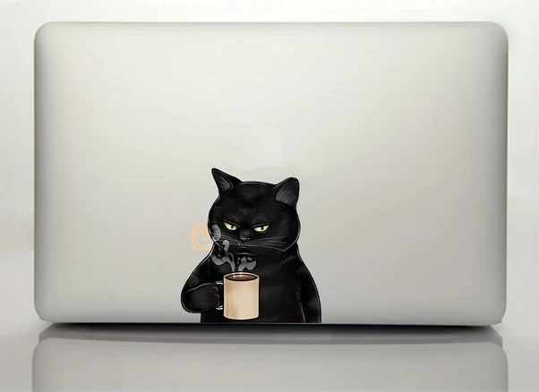 Trendooze Sunshine022 13x10 Cm Pvc Kahve Kedisi Çıkartması, Dayanıklı Dekor Diğer