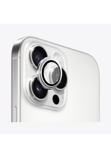 Safeus Safir Temperli Kamera Lens Koruyucu Apple Uyumlu iPhone 16 Pro Max İle Beyaz