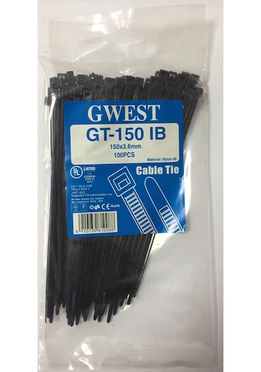 Gwest 3.6x150mm 15cm Siyah Renk Plastik Kablo Bağı 100 Adet