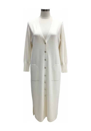 Kadın Önü Düğmeli V Yaka Cepli Mevsimlik Hırka Krem