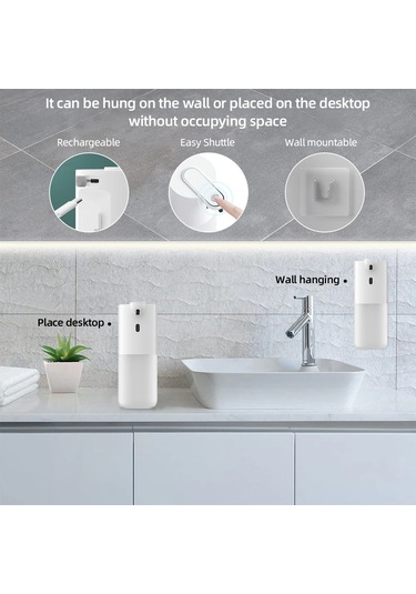 A Tutuculu 2 Adet-dokunmasız Otomatik Sabunluk Sensörlü Köpük Tip-c Şarjlı Yüksek Kapasiteli Ayarlanabilir Anahtarlı Akıllı Sıvı Sabunluk