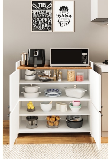 Ae-3060 Forum Beyaz/çam 4 Kapaklı, 4 Raflı, Çok Amaçlı Dolap,ayak