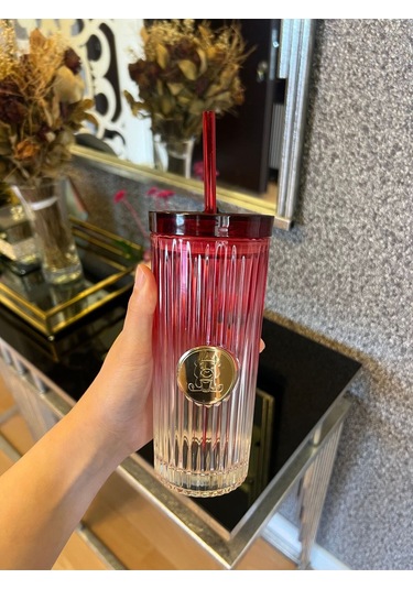 Morponi Pipetli Cam Bardak Tekli Pinterest Model Kırmız 450 Ml Kırmızı