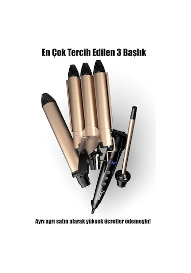 Hairens Hrs-960 - 4 Parça Saç Şekillendirme Seti Wag Maşa & Afro İnce Maşa & 32 MM Kalın Maşa