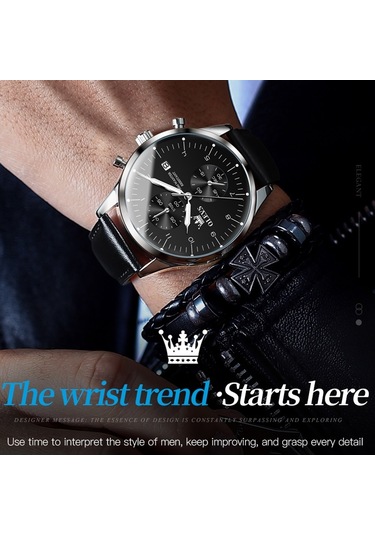 Olevs 2880 Erkekler Çok Fonksiyonlu İş Su Geçirmez Deri Kayış Kuvars Saat Beyaz