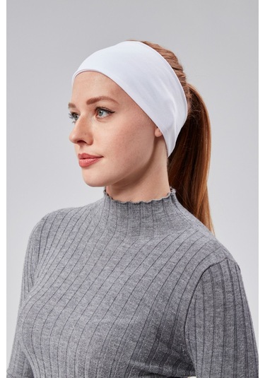 Kadın Spor Saç Bandı Bandana Penye Esnek Bone Dikissiz Beyaz