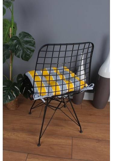 Altınpamuk Altınpamuk Beta Pofidik Sarı Gri Sandalye Minderi Bağcıklı 40X40C