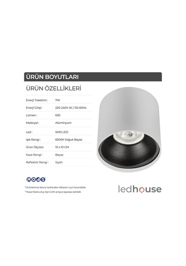 Spot Lamba Led 7W Silindir Beyaz-Siyah Duvar Aydınlatma Armatür