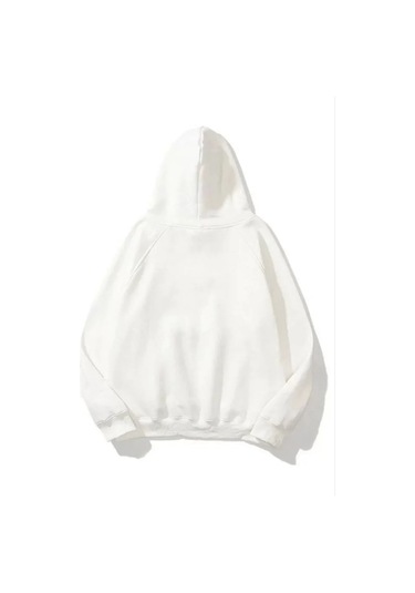 Butik İstanbul 3 İplik Pamuklu Unisex Kapşonlu Sweetshirt - Beyaz