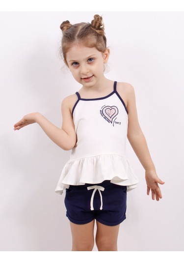 Toontoy Kız Çocuk Kalp Nakışlı Şortlu Takım Ekru