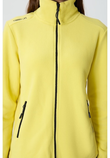 Tommy Life Limon Dik Yaka Fermuarlı Rahat Form Kadın Polar Sweatshirt - 97173 Limon Sarısı