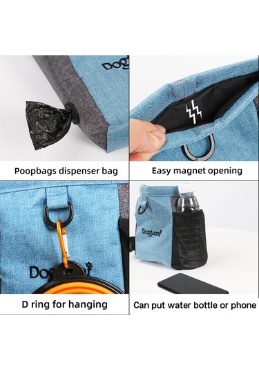 Geeksen Köpek Eğitimi Bel Çantası Nilon Materyal, Besin Taşıma,户外活动 İçin Geniş Kapasite, Mavi Pd30022