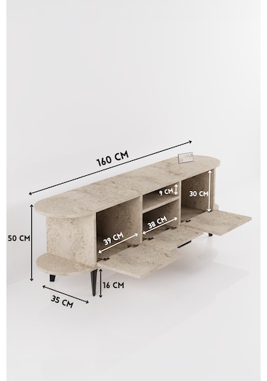Tv Sehpası 160 Cm Modern 3 Kapaklı Tv Sehpa Çok Amaçlı Konsol Ünitesi Mira Ekru