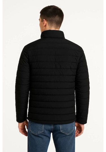 Erkek Bomber Mont Ceket Su İtici Kumaş, Kapitone Astarlı, Fermuarlı, Kışlık - Siyah Siyah