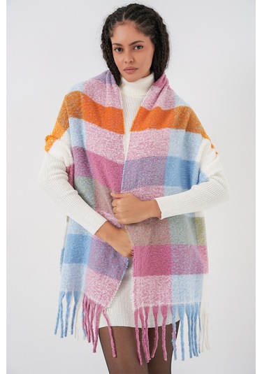 Kadın Yumuşak Dokulu Kalın Şal Atkı 15951 - Pudra Pudra