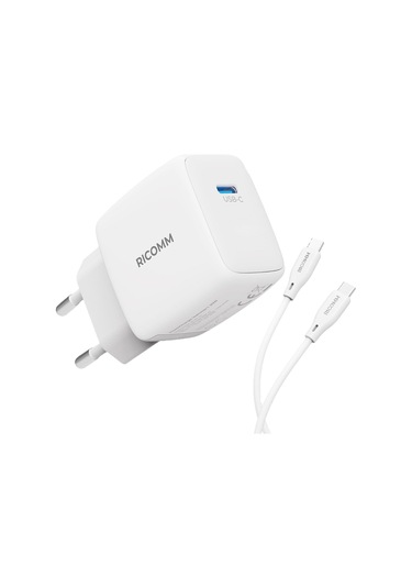 Ricomm 20W GaN USB-C QC4.0 PD Hızlı Şarj Cihazı + 2 M Type-C 60W Şarj Kablosu