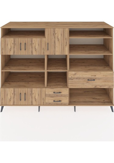 Kronos Dolap 13 Raflı 3 Çekmeceli 5 Kapaklı 220x59x163 Çam-çam Çam-çam