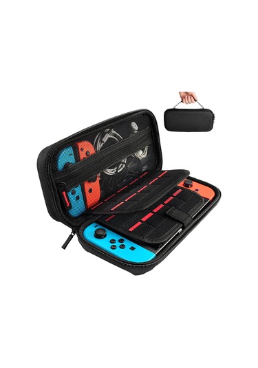 Nintendo Switch İçin Sert Taşıma Çantası, 20 Oyun, Konsol Ve Aksesuar İçin Saklama Alanlı Koruyucu Kılıf - Siyah