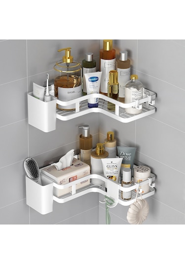 Springsun Banyo Köşe Dolabı, Duvar Üstü İki Katlı Sıralama Rafı, Delme Yok Kurulum, Rust Öğesi, Mutfak/banyo/ Balkon Depolama Çözümü Siyah Diğer