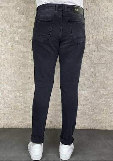 Erkek Siyah Taşlamalı Slim Fit Jean Pantolon (492166754)