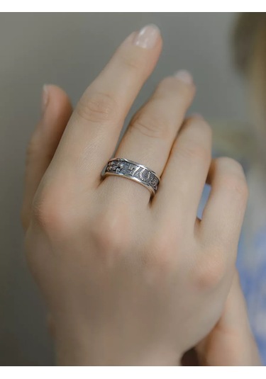 Zolotoj Merkurij Yedi Mutluluk Sembolü Gümüş Koruyucu Yüzük Uğur 39665316 Gri