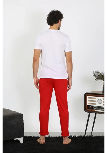Lenaca Erkek Kısa Kol Penye Beyaz Pijama Takımı Beyaz
