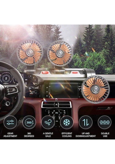 Hallow K22834-24V 3 Kafalı Taşınabilir Araç Vantilatörü Soğutma Fanı 2 Siyah