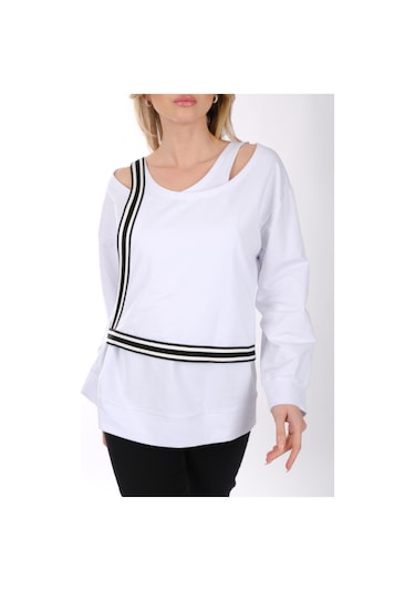 Ysatis Minimalist Oversize V Yaka Uzun Kol Kadın Bluz - Günlük & Özel Gün Beyaz