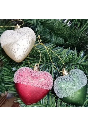 Profesyonel Vıp Kalite 7 Cm 6 Adet Parlak Simli Karlı Renkli Kalpli Yılbaşı Ağacı Süsleri Vitrin Süsleri Renkli Yılbaşı Kalpli Süsler Kalpli Renkli No