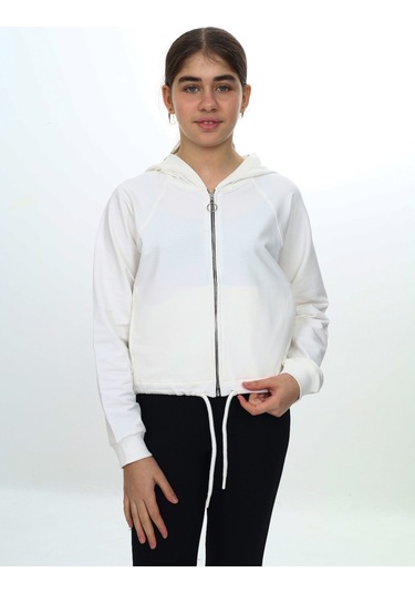 Toontoy Kız Çocuk Kapüşonlu Hırka Ekru