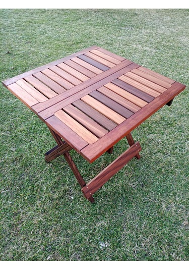 Birayse Ahşap İroko Katlanabilir 60x60 Bahçe Ve Balkon Masası Ceviz