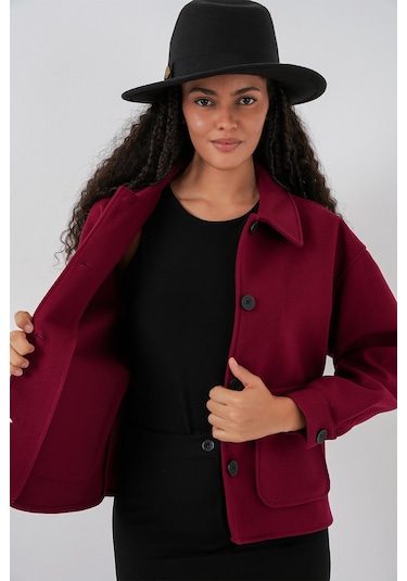0713 Kadın Kaşe Ceket - Bordo Bordo