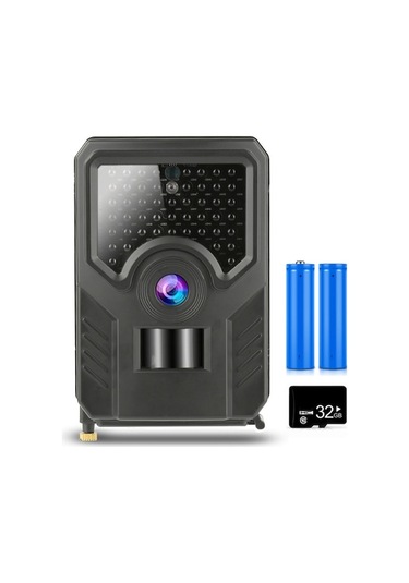 12mp 1080p Avcılık Ve Yaban Hayatı Kamerası 32gb Microsd+2 Pil, Pır Sensörlü 65ft Kızılötesi Gece Görüşü İle Açık Hava İzleme Siyah Siyah