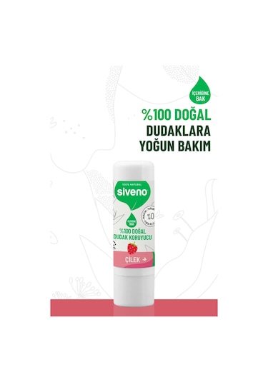 Siveno %100 Doğal Dudak Koruyucu Çilek Bitkisel Lip Balm Dudak Kremi Nemlendirici Parlatıcı Onarıcı 6 G