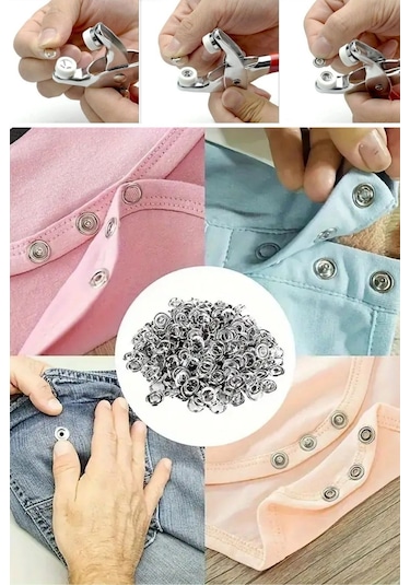 200 Adet Paslanmaz Çelik Çıtçıt Ve Pense Seti Metal Çıt Çıt Makinesi