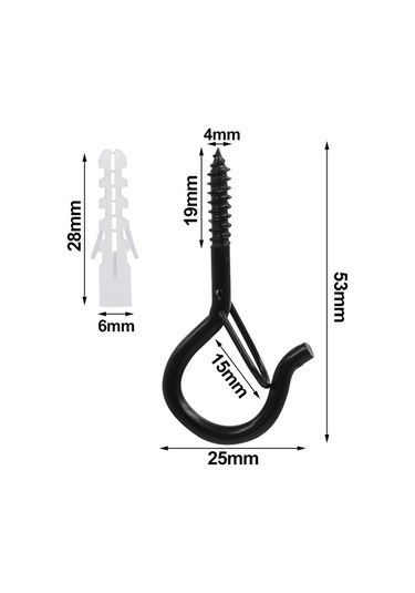 Skycity Siyah Nikel Q Tipi Yaya Kanca, 10kg Yük Kapasitesi, Kayıp Engelleme Sigorta Kanca, 25 Adet Bitki/armatür Kolu Diğer