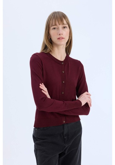 Defacto Regular Fit Bisiklet Yaka Hırka E5032ax24wnbr467 Bordo