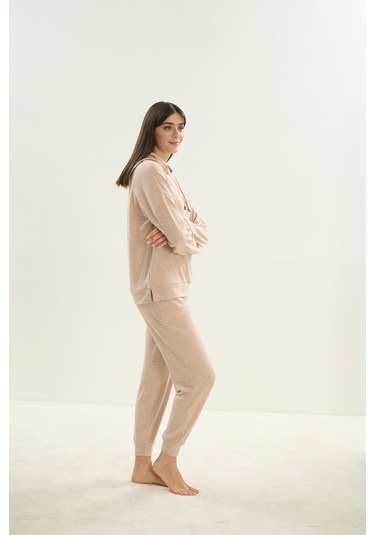 Kadın Uzun Kol Kapüşonlu Bej Eşofman Takım C6t9n9o51 001