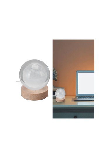 Shineyee 8cm Kristal Top + 7cm Ahşap Tabanlı Ay 3d Iç Gravürlü Led Akıllı Aydınlatıcı Masaüstü Dekoratif Hediyelik Lambader Sıcak Işık Diğer