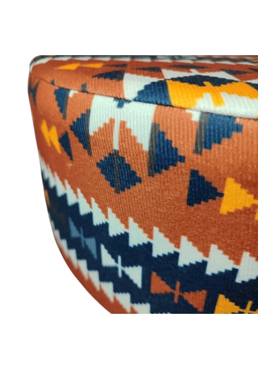 Ustaagac Puf Koltuk Bench Tabure Anadolu Kilim Al- Ahşap Ayaklı Altın - Turuncu